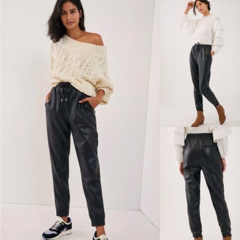 Anthropologie Avec Les Filles Black Vegan Leather Joggers